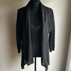 Ann Taylor Black Linen Open Draped Cardigan, Size M